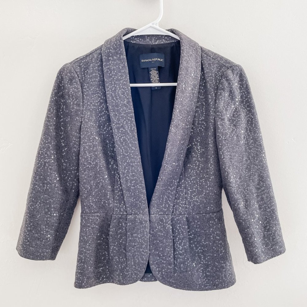 Banana Republic Gray Sequin Fitted Jacket Size 0